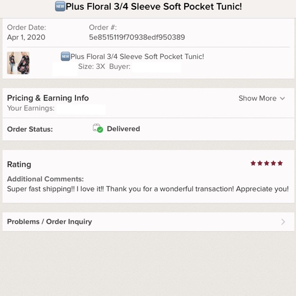 Black Floral 3/4 Sleeve Plus Soft Pocket Tunic! - Picture 16 of 16